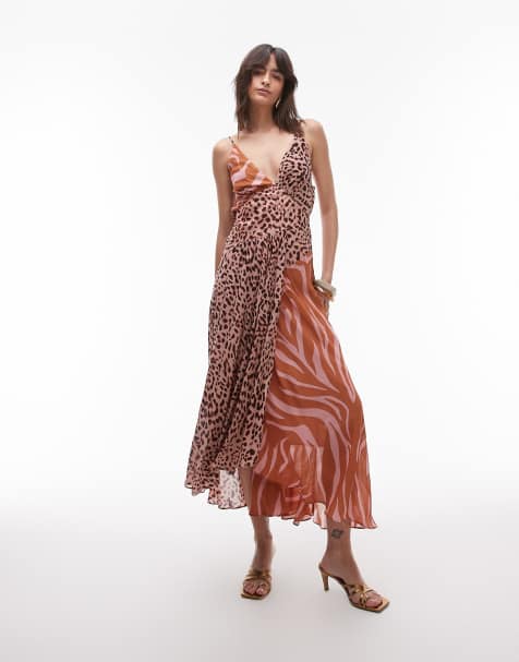 & Other Stories maxi dress with adjustable spaghetti straps and low cowl in mixed animal print - view 1