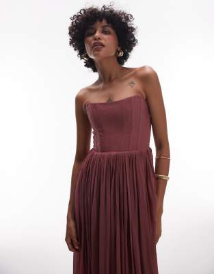 & Other Stories Maxi Dress With Corset And Sheer Overskirt In Brown