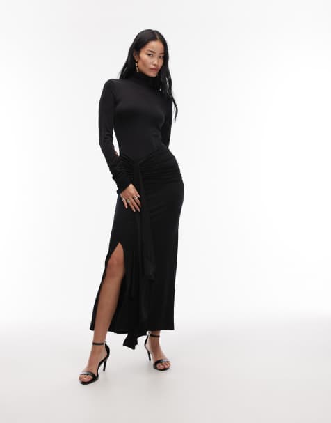 & Other Stories maxi dress with high neck and drape sheaf detail in black - view 1