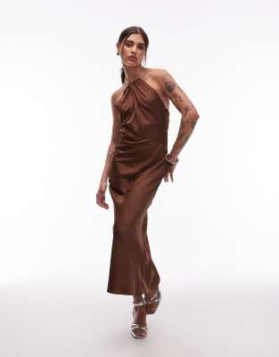 & Other Stories Maxi Dress With Metal Halter Neck Detail And Low Back In Brown