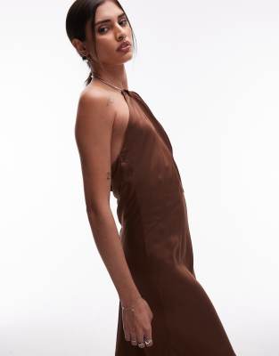 & Other Stories Maxi Dress With Metal Halter Neck Detail And Low Back In Brown