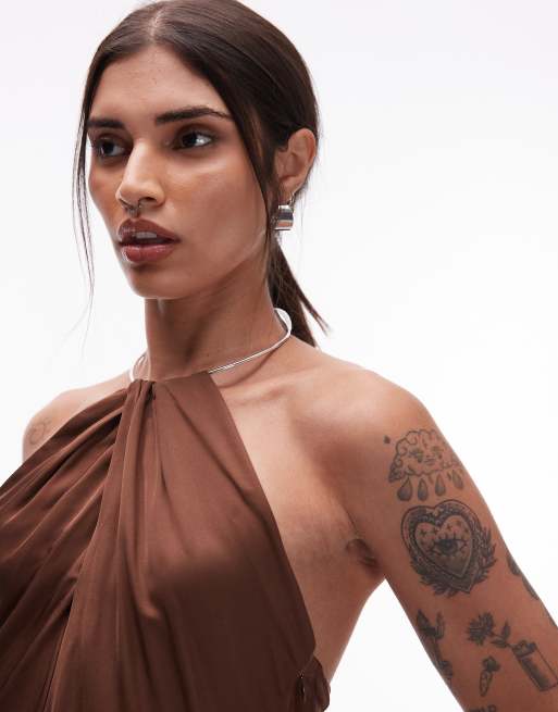 & Other Stories maxi dress with metal halter neck detail and  low back in brown