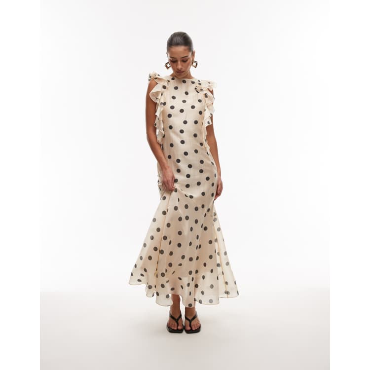 & Other Stories maxi dress with ruffle edging and low back in dot print |  ASOS