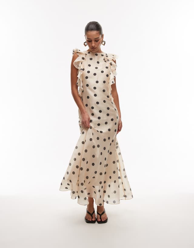 and other stories green polka dot dress & maxi with ruffle edging low back in print Popular