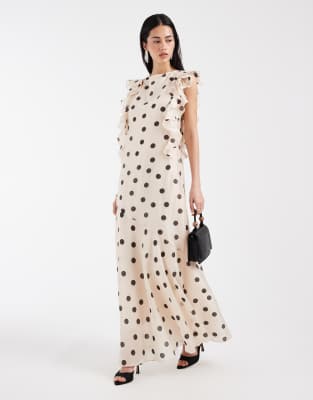 & Other Stories Maxi Dress With Ruffle Edging And Low Back In Neutral