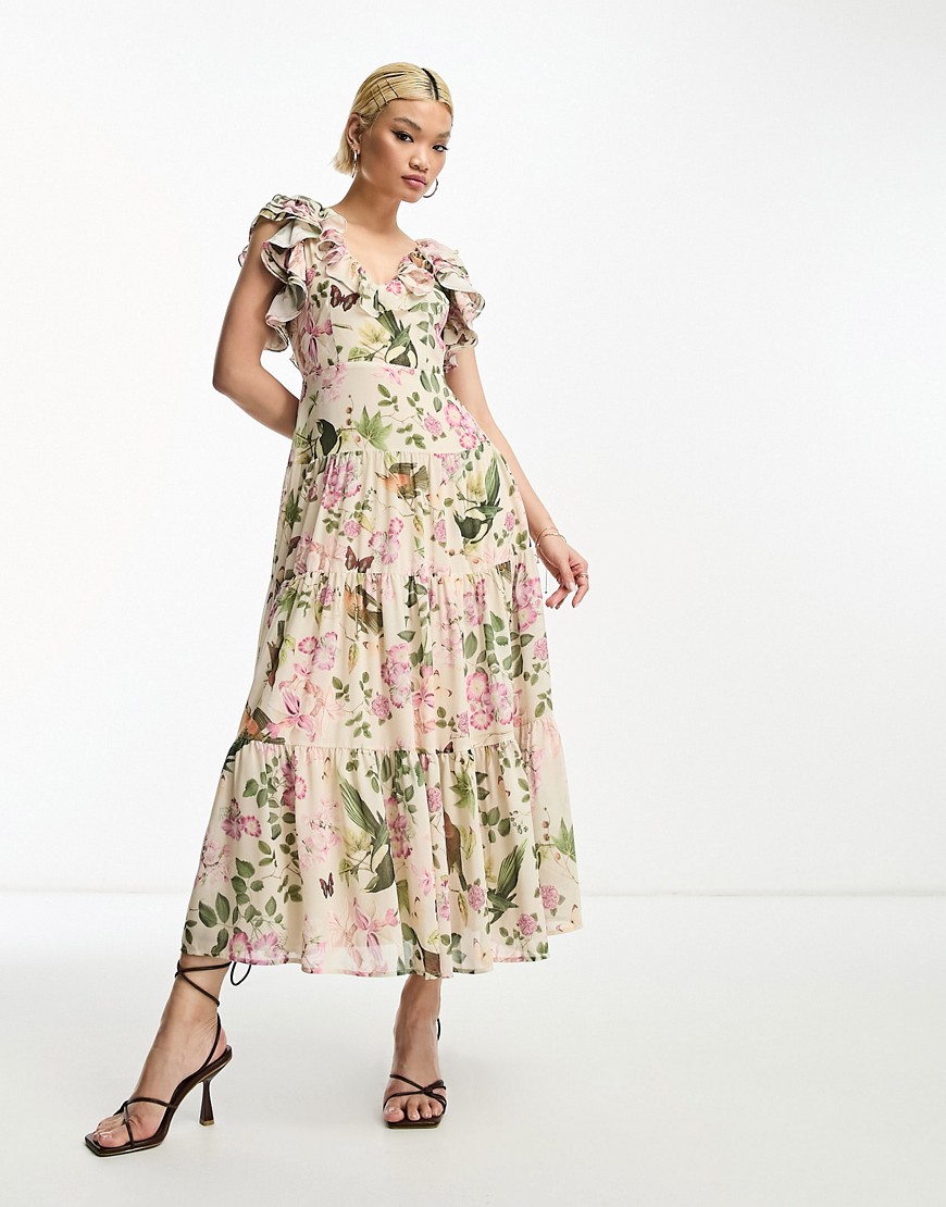 Other Stories &  Maxi Dress With Ruffle Shoulder Detail In Floral Print-multi