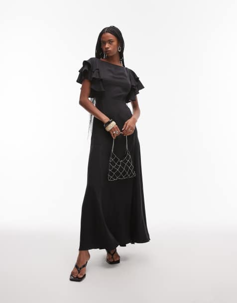 & Other Stories maxi dress with ruffle sleeves and open back in black - view 1