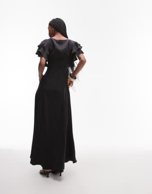 & Other Stories maxi dress with ruffle sleeves and open back in black