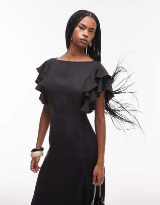 & Other Stories maxi dress with ruffle sleeves and open back in black