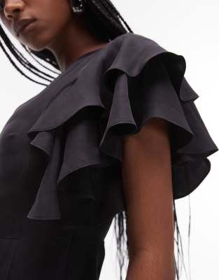 & Other Stories maxi dress with ruffle sleeves and open back in black
