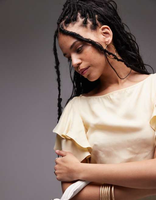 & Other Stories maxi dress with ruffle sleeves and open back in light butter yellow