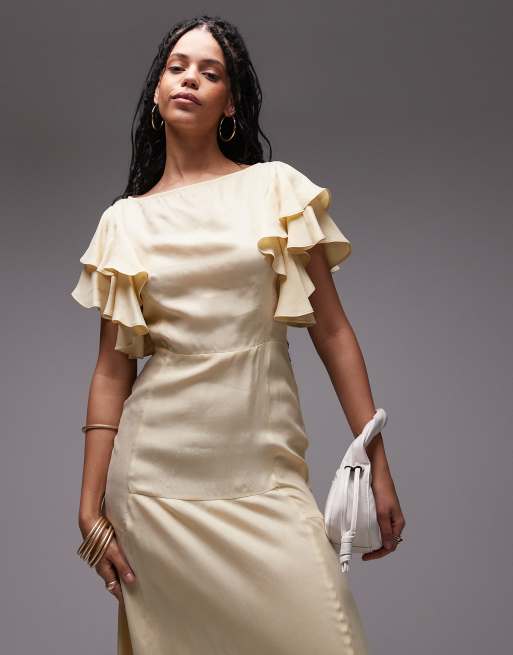 & Other Stories maxi dress with ruffle sleeves and open back in light butter yellow