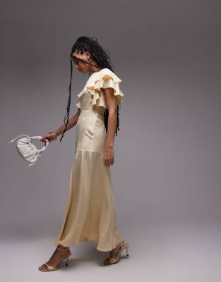 & Other Stories Maxi Dress With Ruffle Sleeves And Open Back In Yellow