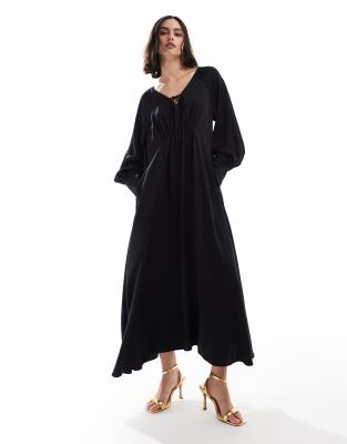 & Other Stories & Other Stories maxi dress with tie front v-neckline and long sleeves in black