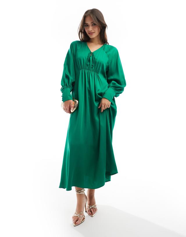 & Other Stories - maxi dress with tie front v-neckline and long sleeves in green