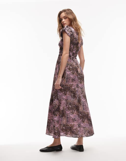 & Other Stories maxi dress with tier hem and ruffle sleeves in abstract print, 3 of 4