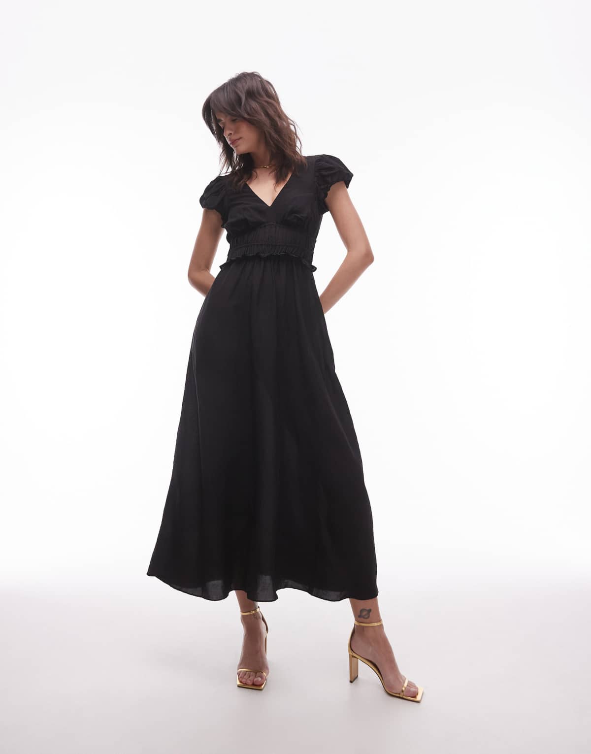 & Other Stories maxi dress with tier hem and ruffle sleeves in abstract print