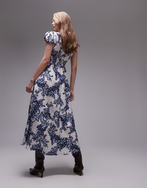 & Other Stories maxi dress with tier hem and ruffle sleeves in blue  porcelain floral print | ASOS