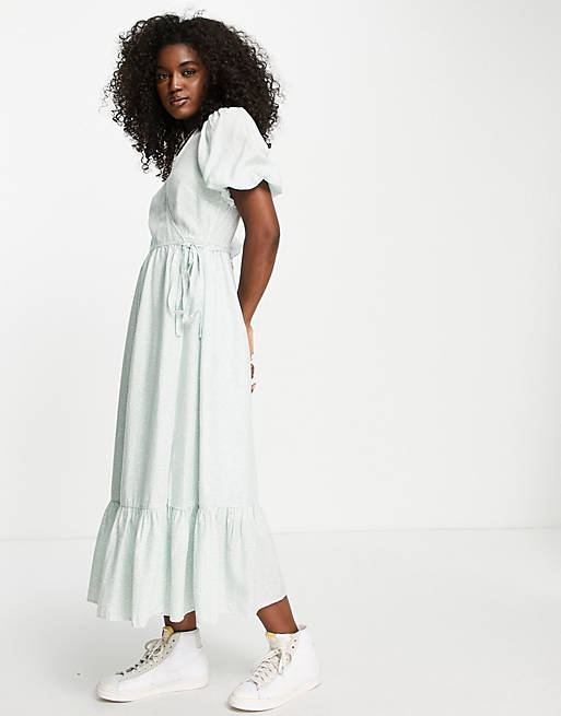 & Other Stories - Maxi jurk met overslag in mint met fijne bloemenprint