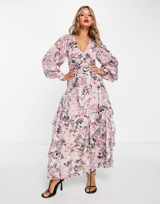 & Other Stories - Maxi jurk met overslag, ruches en burn-out bloemenprint, 3 van 4