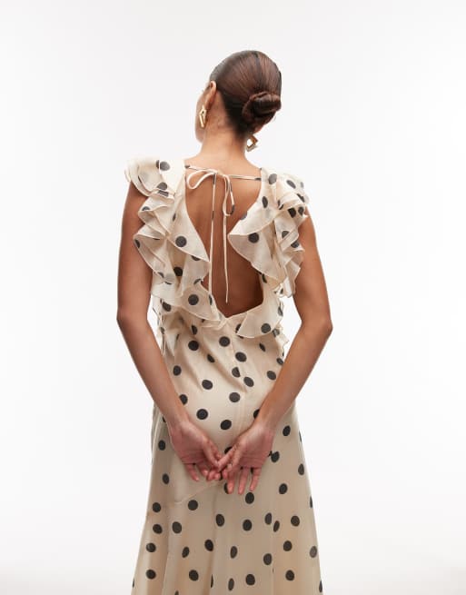 & Other Stories - Maxi jurk met ruches langs de randen, lage rug en stippenprint, 2 van 4