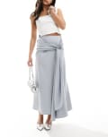 [Other Stories] & Other Stories maxi skirt with drape side tie and buckle detail in light grey 34 Grey