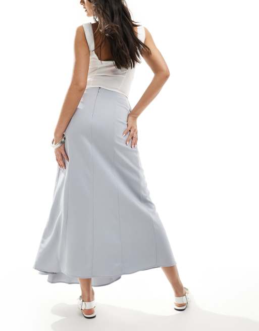 & Other Stories maxi skirt with drape side tie and buckle detail in light grey, 3 of 5
