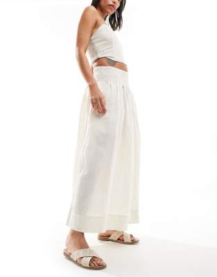 & Other Stories maxi skirt with ruched basque in light beige-Neutral