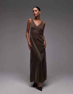 & Other Stories - Maxi-Trägerkleid aus Samt in Maulwurfsbraun