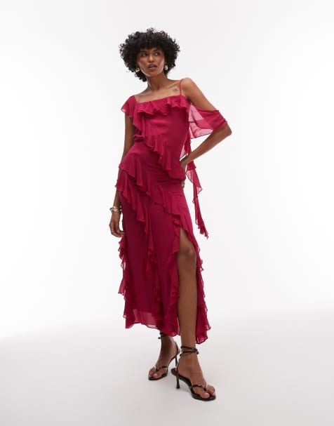 & Other Stories – Maxi-Trägerkleid in Rosa mit gestuften Rüschen und tiefem Rückenausschnitt mit Bindedetail - view 1