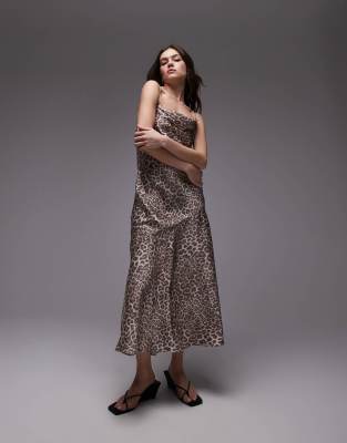 & Other Stories - Maxi-Trägerkleid mit Leopardenmuster und tiefem Rückenausschnitt-Braun