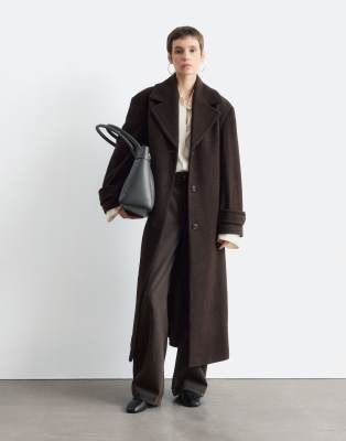 & Other Stories - Maxi-Wollmantel in Braun mit Bindegürtel-Brown