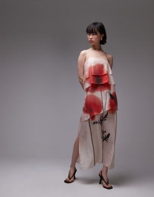 & Other Stories - Maxikleid aus durchscheinendem Chiffon mit Lagen und Blumenapplikation-Bunt