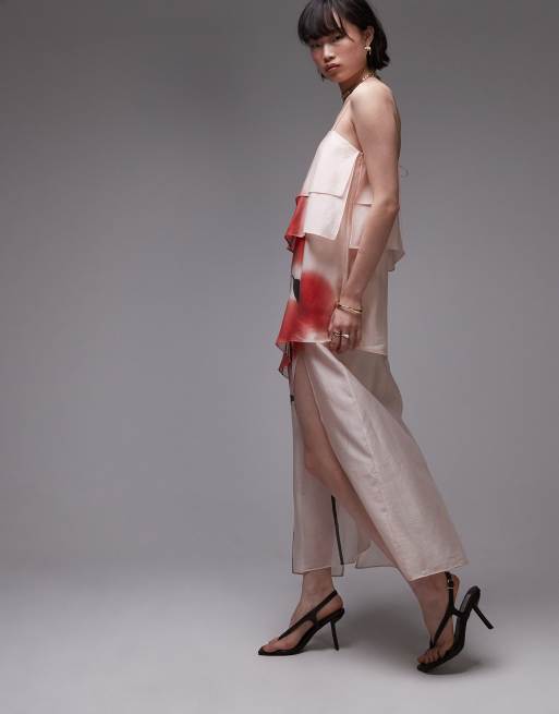 & Other Stories – Maxikleid aus durchscheinendem Chiffon mit Lagen und Blumenapplikation, 2 von 4