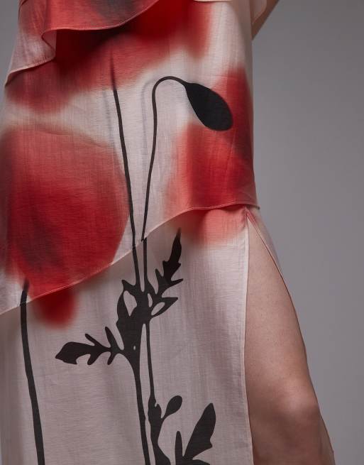 & Other Stories – Maxikleid aus durchscheinendem Chiffon mit Lagen und Blumenapplikation, 3 von 4