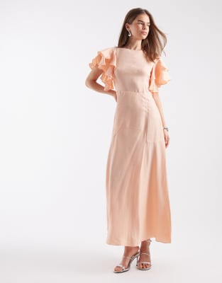 & Other Stories - Maxikleid in Hellorange mit Rüschenärmeln