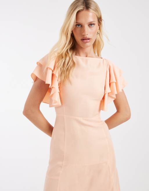 & Other Stories – Maxikleid in Pfirsichrosa mit Rüschenärmeln, 2 von 4