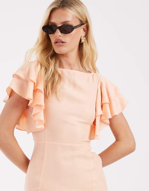 & Other Stories – Maxikleid in Pfirsichrosa mit Rüschenärmeln, 4 von 4