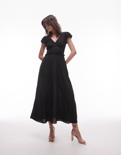 & Other Stories – Maxikleid in Schwarz mit gestuftem Saum und Rüschenärmeln - view 1