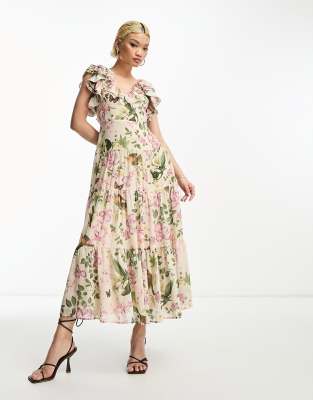 & Other Stories - Maxikleid mit Blumenprint und gerüschten Schultern-Bunt