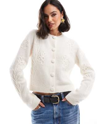 & Other Stories & Other Stories merino & alpaca wool blend caridgan with 3D floral embroidery in white