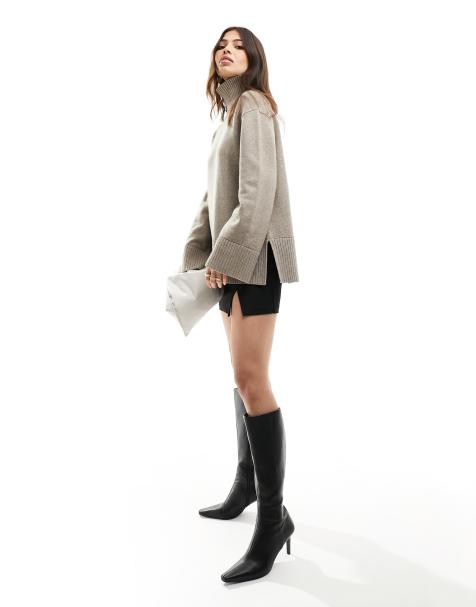 & Other Stories merino wool and cotton blend high neck oversized sweater in beige - view 1