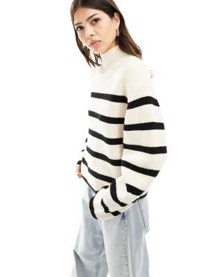 & Other Stories & Other Stories merino wool and cotton blend jumper with sculptural sleeves in stripe-Black