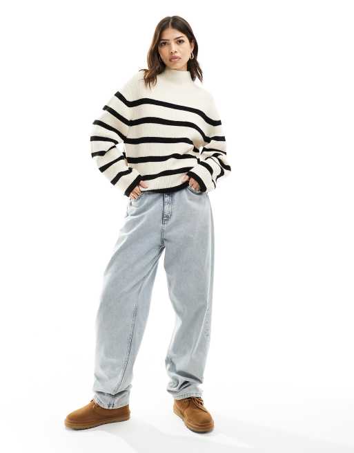 & Other Stories  merino wool and cotton blend jumper with sculptural sleeves in stripe, 3 of 4