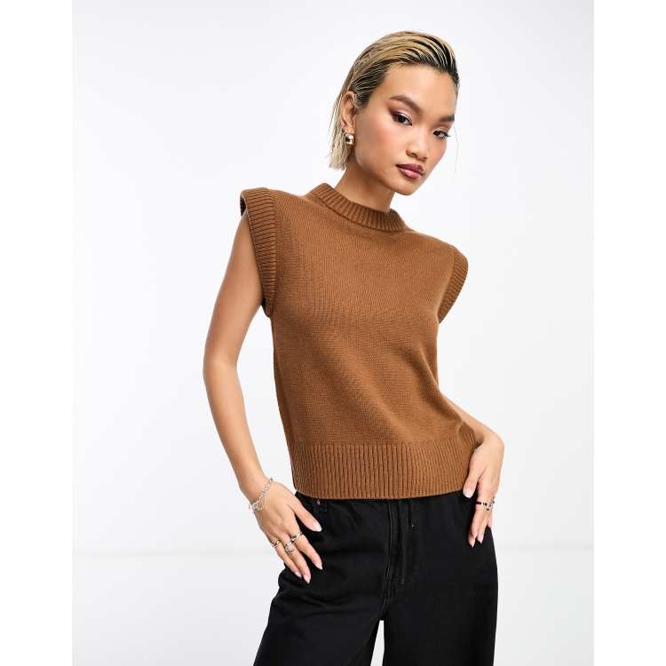  Other Stories merino wool blend knit tank with extended shoulders in  brown