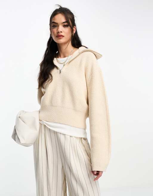 Knit Wool-blend Sweater - Beige melange - Ladies