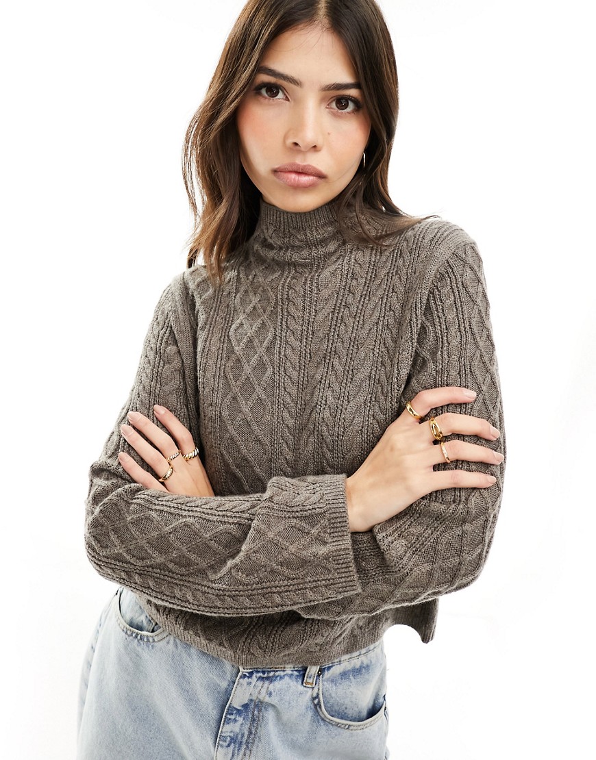 & Other Stories merino wool cable knit cropped jumper in mole-Brown