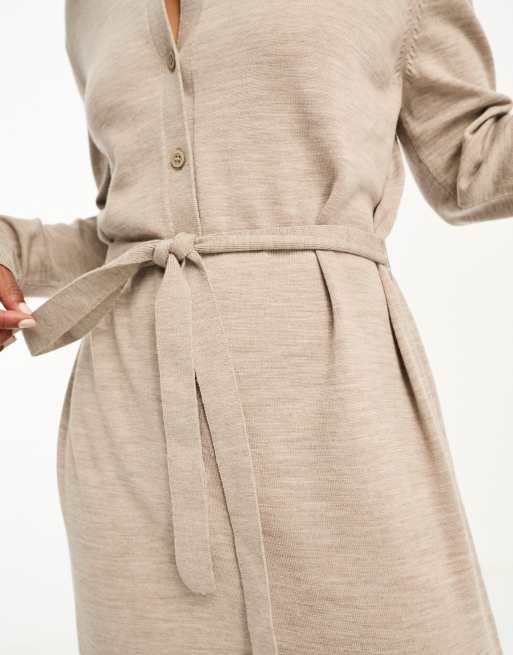 Other Stories merino wool knitted belted midi dress in brown