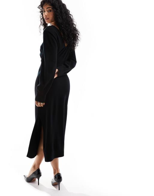 Other Stories merino wool knitted midaxi dress with open v back