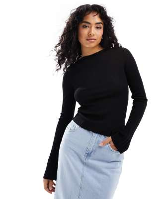 & Other Stories & Other Stories merino wool knitted variegated rib top with boat neck in black